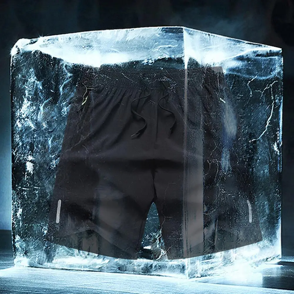 

Men Shorts Loose Elastic Waist Knee Length Jogging Shorts Soft Ice Silk Breathable Drawstring Casual Shorts