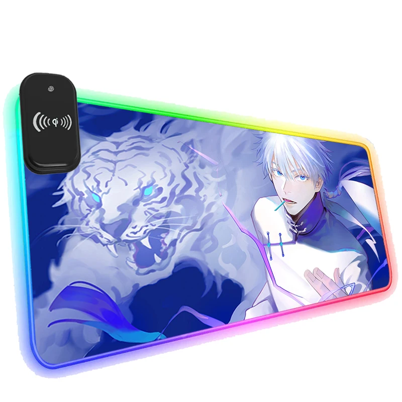 

Office Pad Gaming Mouse Pad RGB Phone Wireless Charging Jujutsu Kaisen Gojo Satoru Computer Gamer HD Picture XXL Rubber Desk Mat