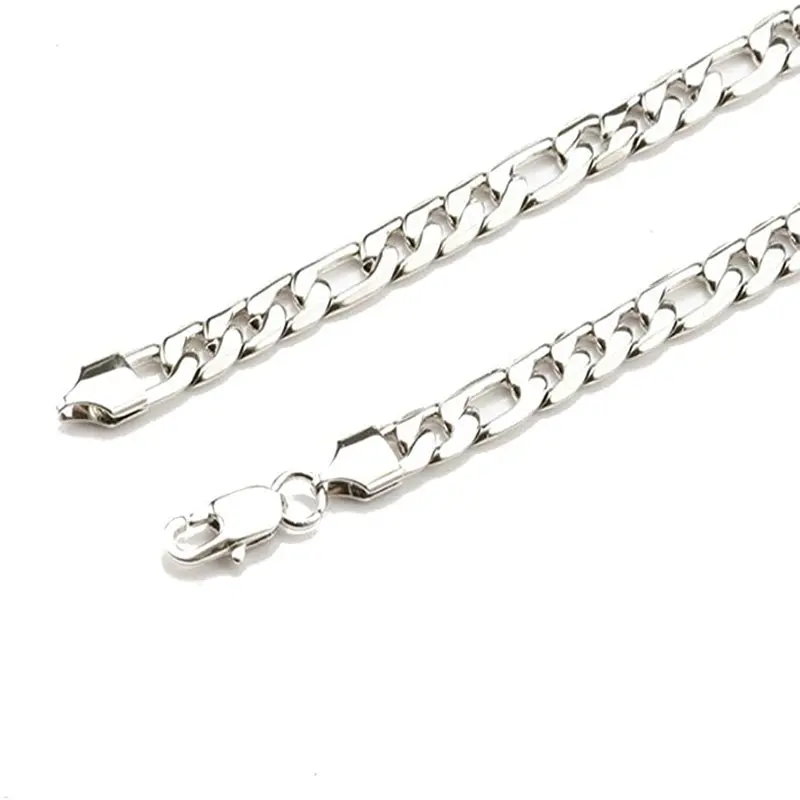 

14k Figaro Chain 5mm 14k White Gold Necklace Women Men Jewelry Strong Solid Clasp Gift with Lobster Plated Clasp - 22"