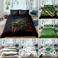 crocodile duvet cover wild alligator pattern bedding set for kids boys girls teens horror animal comforter cover green