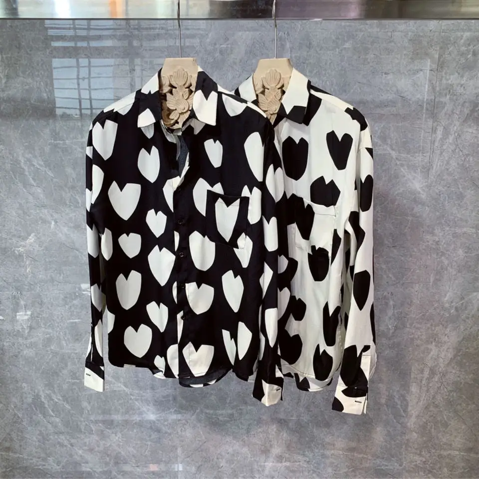 Korean version of printed long sleeve shirt men's fashion loose handsome long sleeve shirt