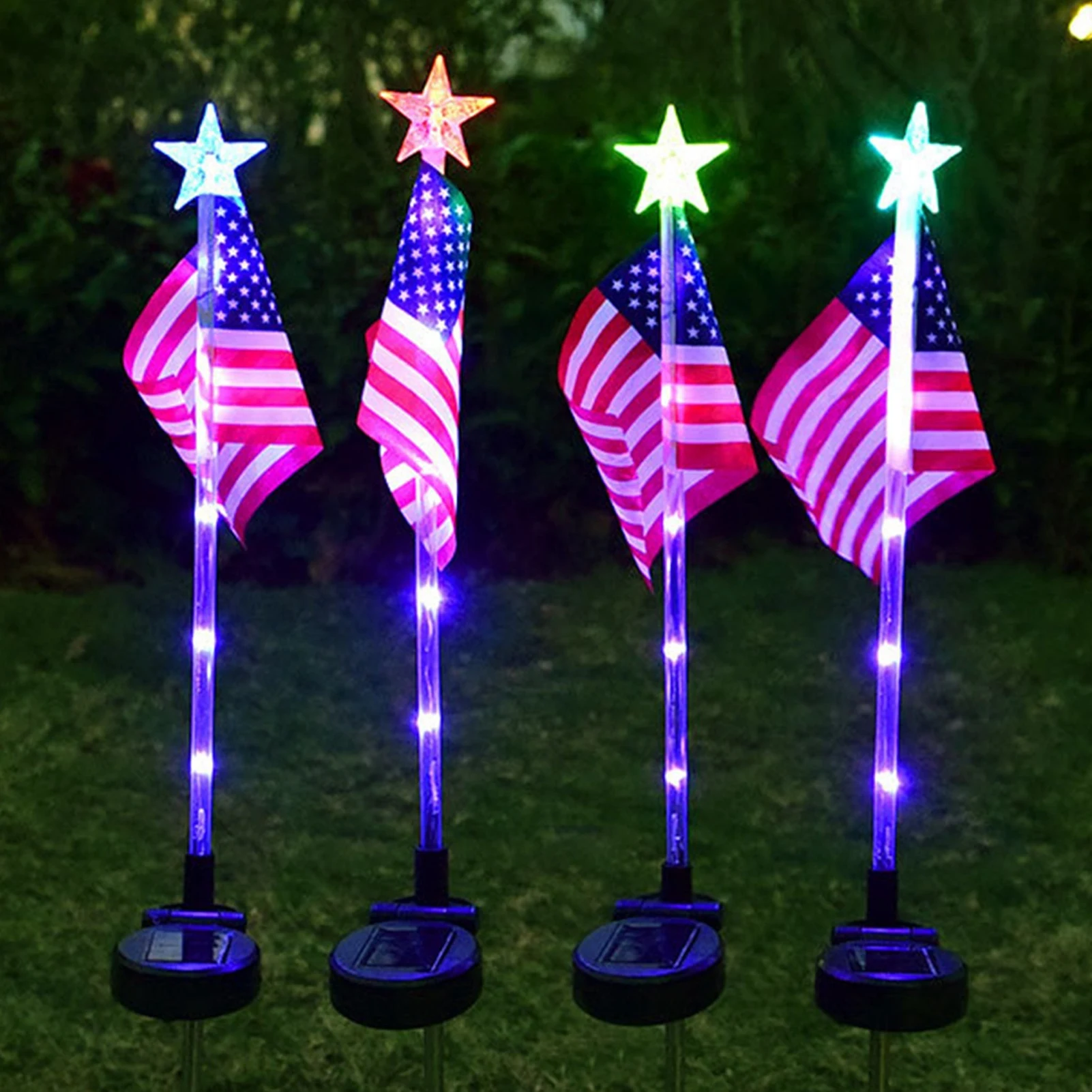 

2pcs American Flag With Solar Powered Garden Light LED Flagpole Lights U.S.Flag 4th Of July Garden Flags Garden Decoration