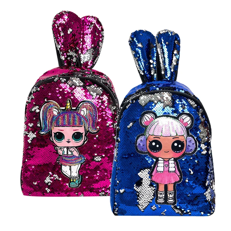 

LOL Surprise Cartoon Zipper Backpack Colorful Sequins Dolls Reversible Figures Fashion Storage Bags for Women Girl Birthday Gift