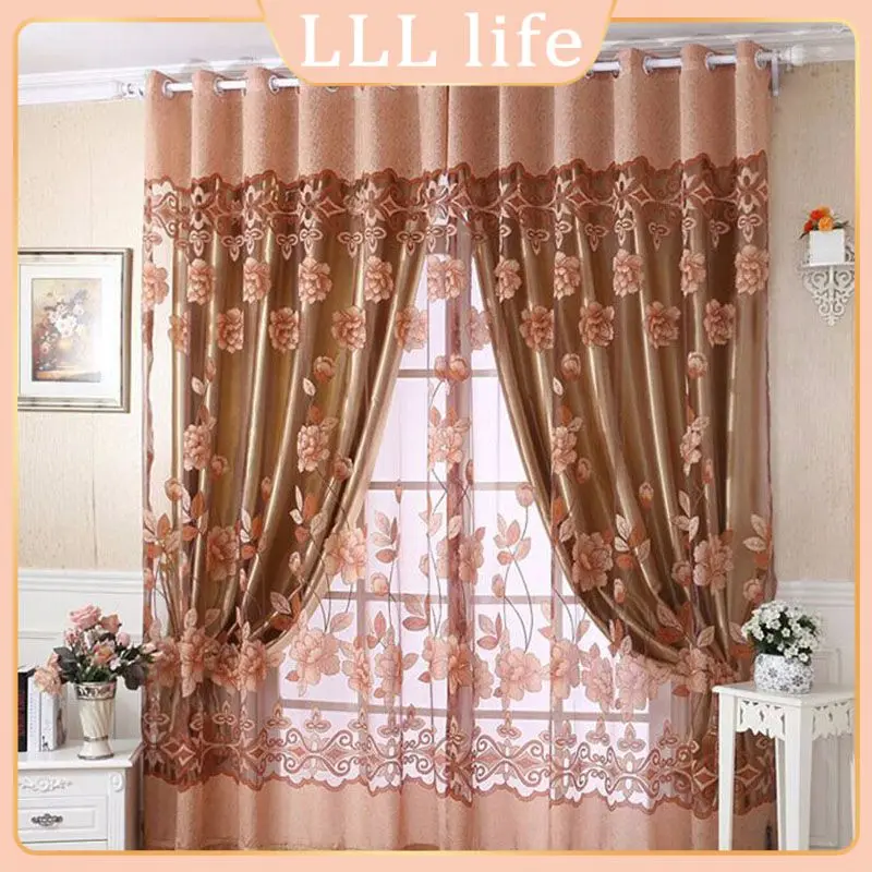 

Burnt Flower Window Screening Insulated Light Transmission Window Curtain Hollow Thermal Gauze Home Decoration Curtains