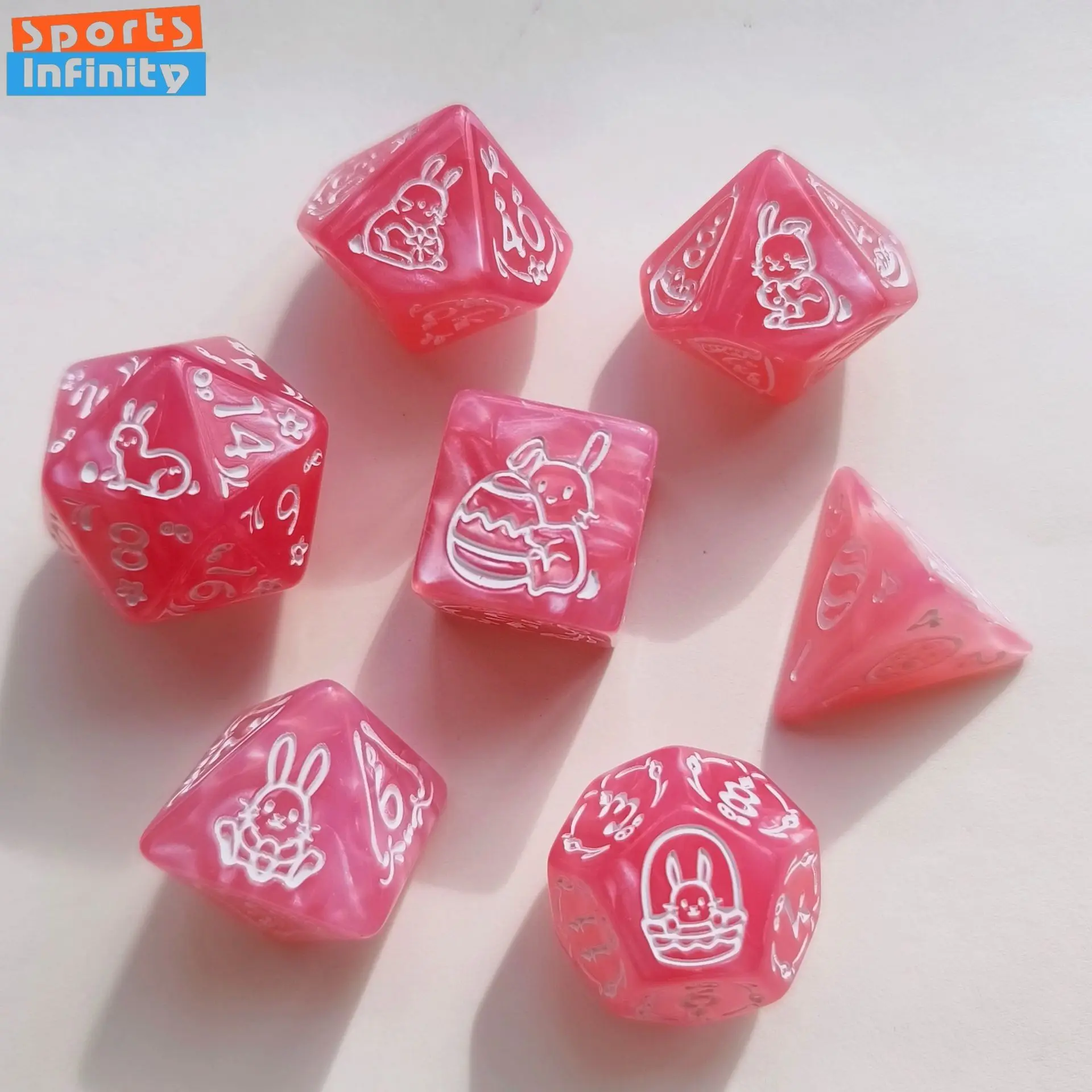 Фото Набор из 7 кубиков с принтом кролика для настольных игр (D&D, COC, Cthulhu), для групповых вечеринок и развлечений, цифровые кубики №5