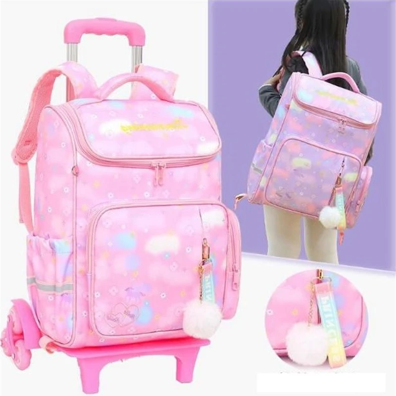 

School Rolling Backpack Bags Trolley Bag Wheeled Backpack Bag For Girls School Bag With Wheels Kids Rolling Bacpack Trolley Bag