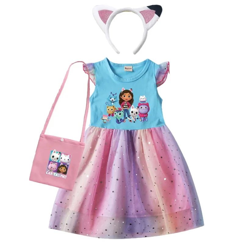 Детское платье для косплея мультяшный Габби с рукавами-фонариками сумкой и