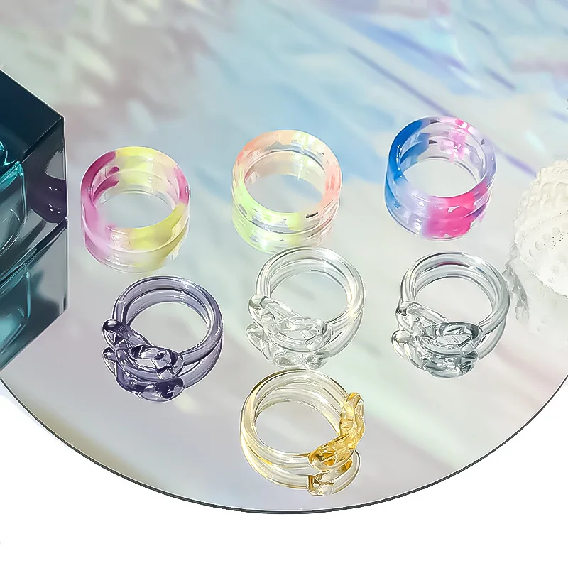 

Summer Candy Color Ring Resin Creative Transparent Color Ring Design Sense Personality Fashion Ring Girl Party Jewelry Gift