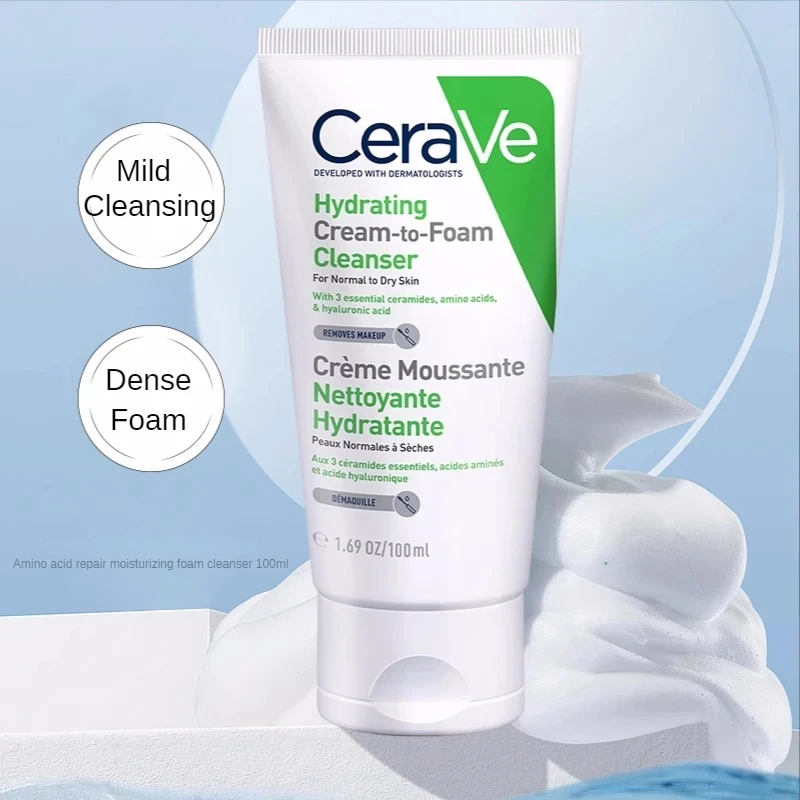 

Cerave Mild Foam Amino Acid Cleanser Hydrating Face Cream Whitening Repair Dry Peeling Redness Shrink Pores Makeup Removal 100ml
