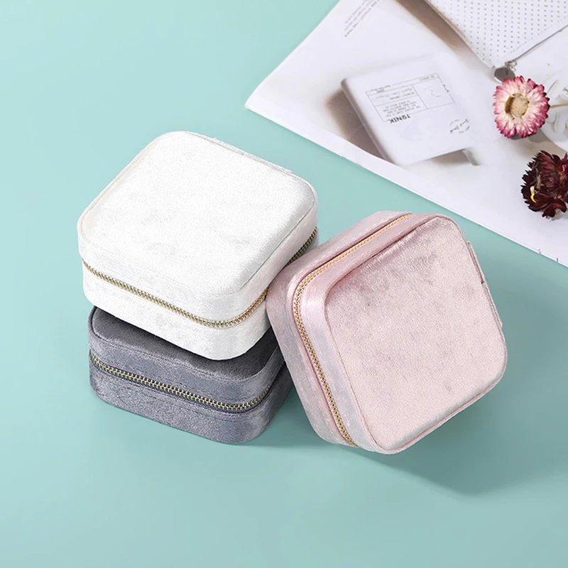 

Mini Plush Velvet Small Jewelry Box Necklace Ring Storage Jewelry Case Square Jewelry Travel Organizer