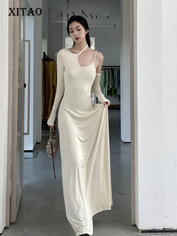 XITAO women Dress Sense of Design Hollow Out Strapless Bandage Goddess of Temperament Fashion 2022 Autumn New Arrival SMH10040