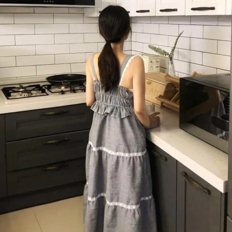 Женская кружевная ночная рубашка в клетку элегантная свободная Ночная на