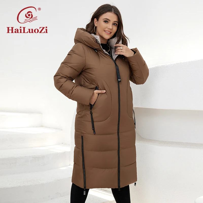HaiLuoZi 2022 New Winter Women's Coat High Collar Plus Size Thick Fashion Side Zipper Female Clothing Parkas Women Jackets 6079