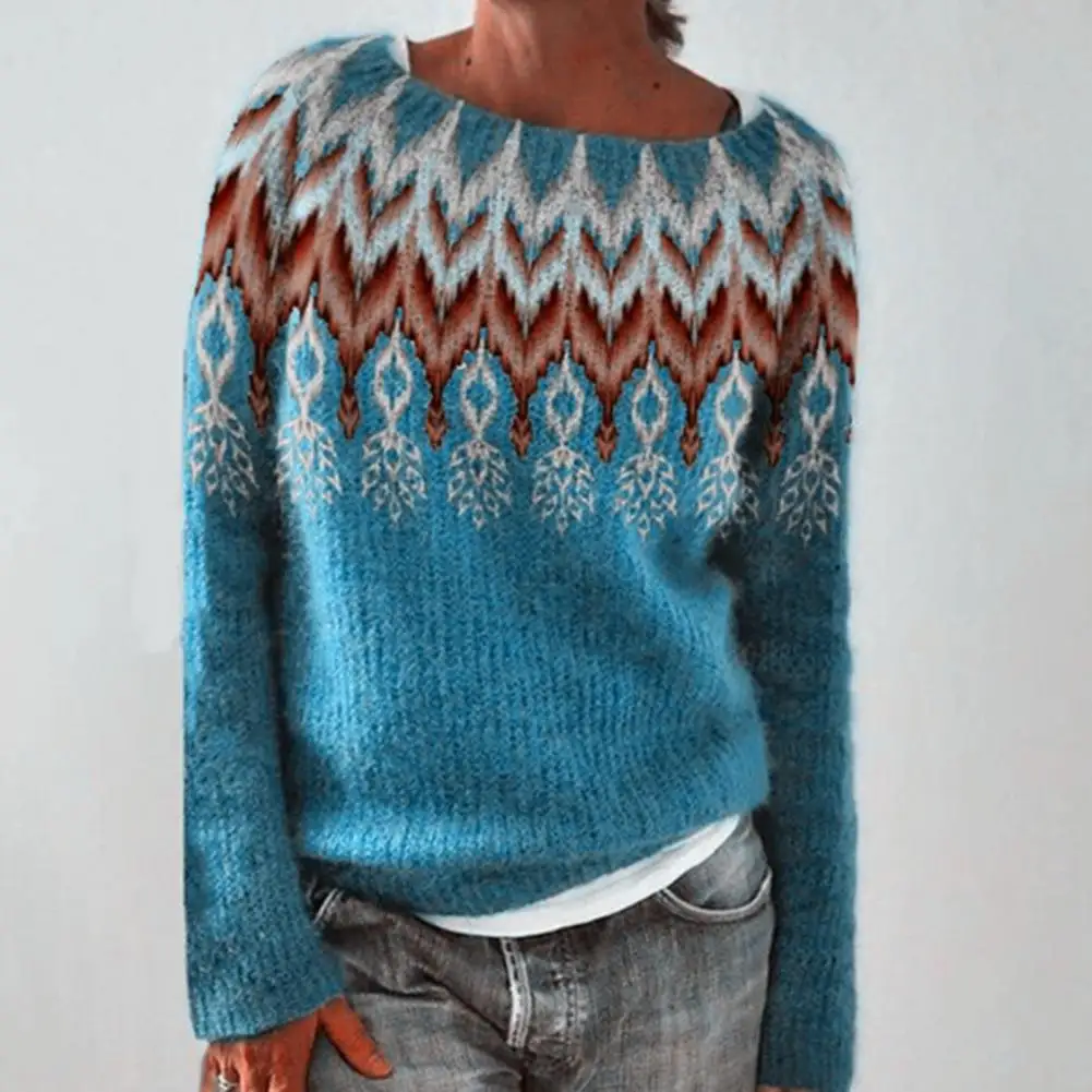 

H-shaped Silhouette Sweater Stylish Vintage Women's Color-block Sweater Cozy Knitwear for Autumn Winter Ladies Knit Sweater