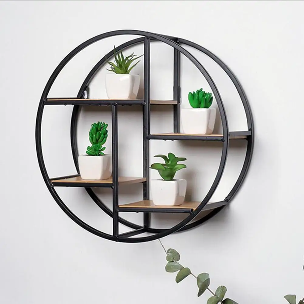 

Fashion Wall Mounted Iron Shelf Round Floating Shelf Wall Hanging Storage Holder Rack for Home Living Room Office Decoration