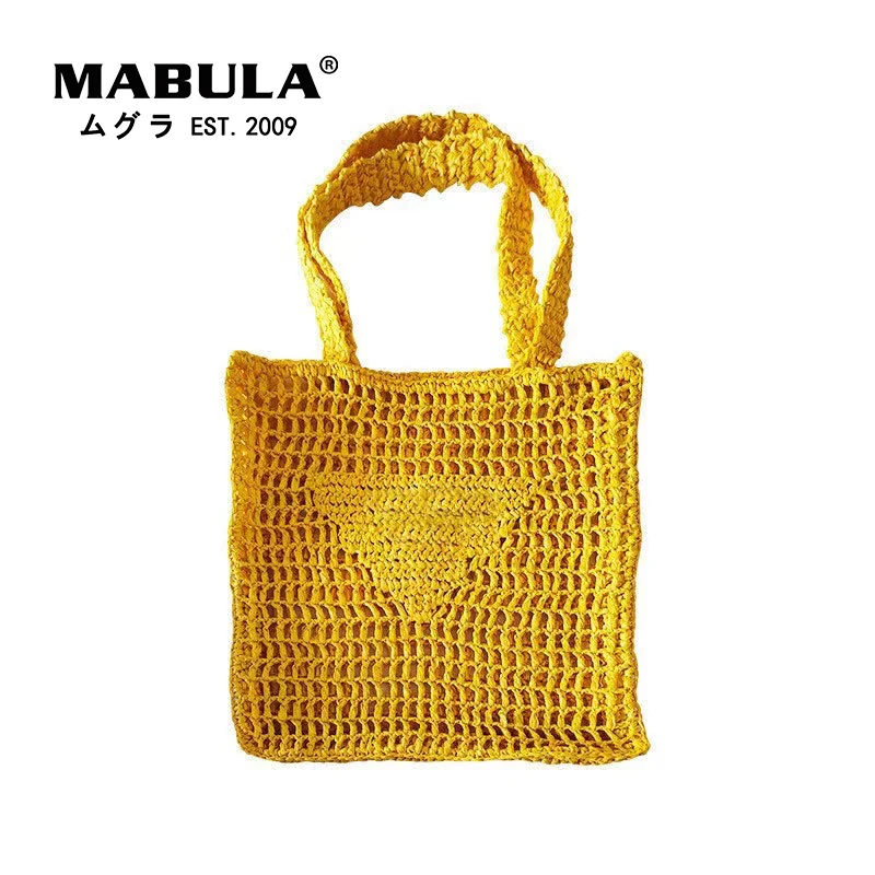 

MABULA Retro Straw Woven Women Tote Shopper Bag Handmade Brand Design Summer Beach Purse Hollow Portable Handbag