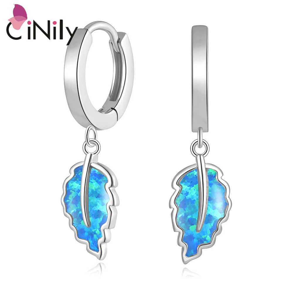 Женские серьги-подвески CiNily, покрытые белым золотом, гипоаллергенные серьги с синими листьями, серьги с опалом