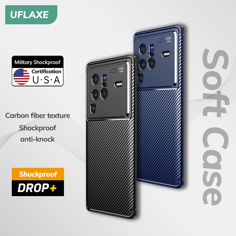

UFLAXE Original Shockproof Soft Silicone Case for Vivo X80 Pro Carbon Fiber Back Cover Casing