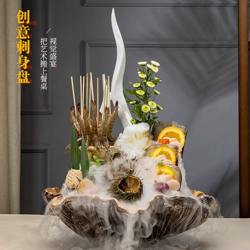 

Женская посуда, креативная посуда для сухого льда, блюдо с горячим горшком, тарелка из говядины и баранины, тарелка с лососем, королевским крабом, посуда