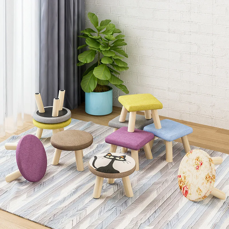 Household Fabric Small Stool Adult Fashion Small Bench Modern Minimalist Solid Wood Chair Round Stool Low Stool Taburete Bajo