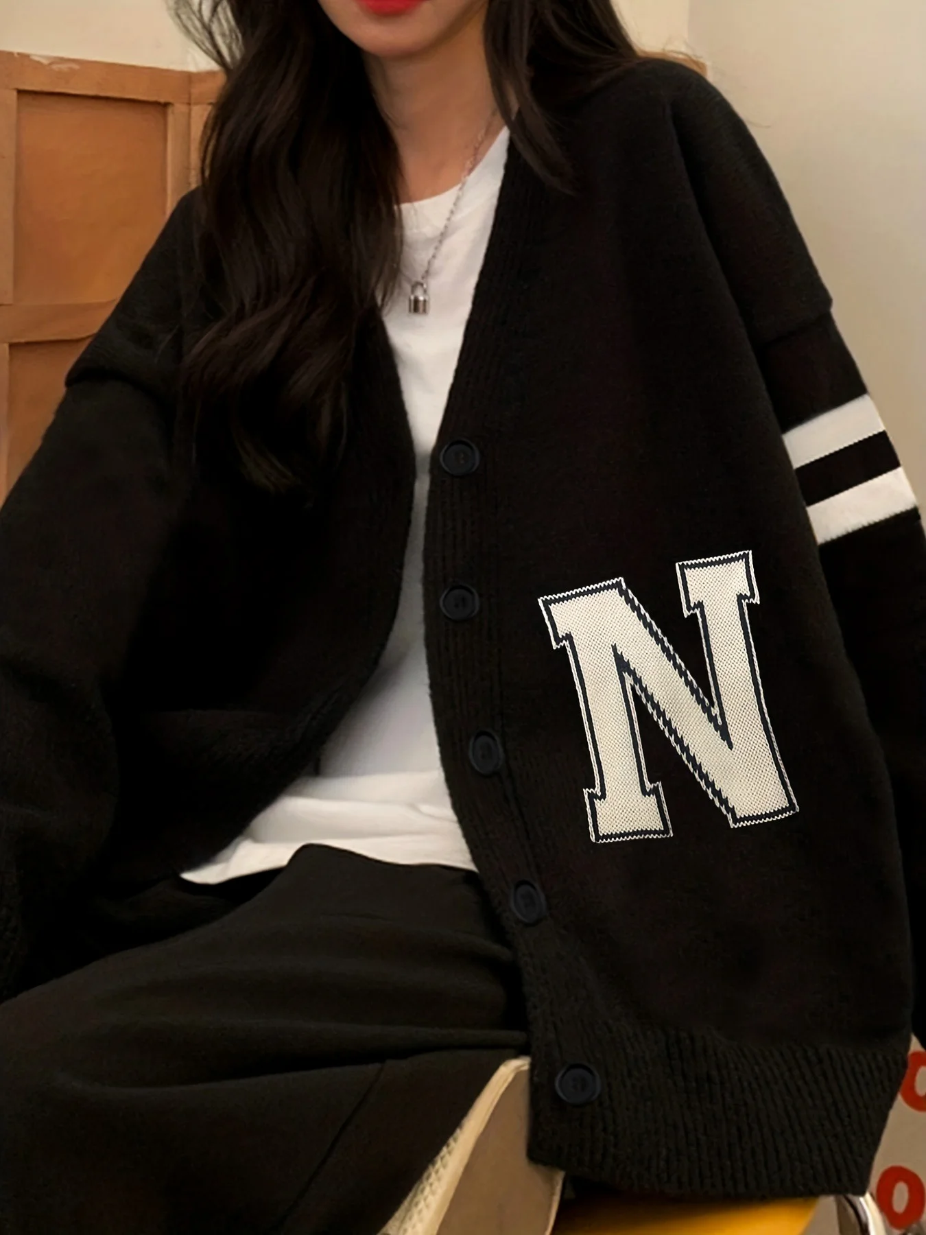 Кардиган на пуговицах с длинными рукавами свободный повседневный свитер