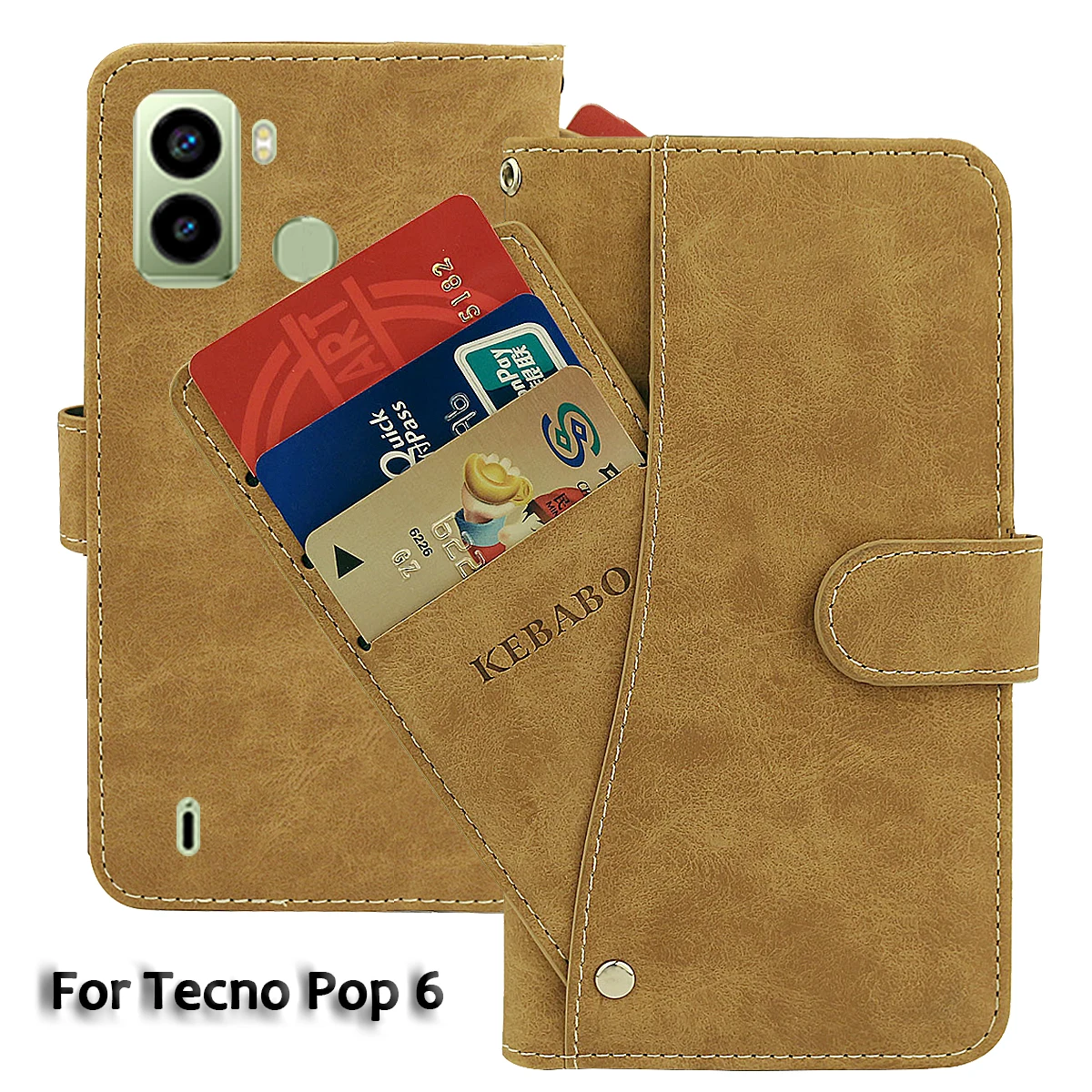 

Vintage Leather Wallet Tecno Pop 6 Case 6.1" Flip Luxury Card Slots Cover Magnet Phone Protective Cases Bags