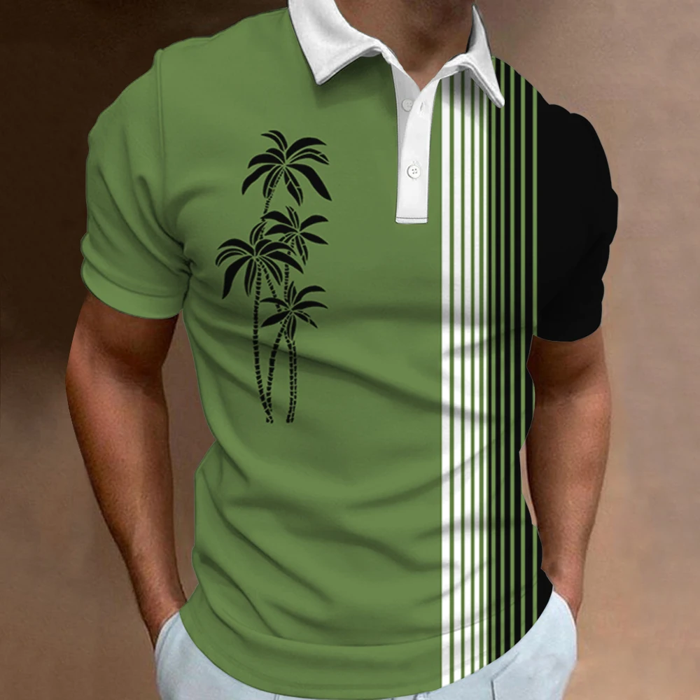 

Hawaiian Men's Short Sleeve Polo Shirt 3d Printed Coconut Tree Pattern Men's T-shirt Button-up Clothing Street Casual Polo Tops