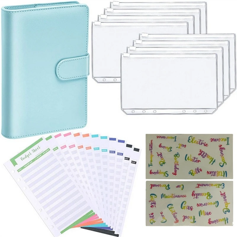 

A6 Binder Budget Planner Notebook Covers Folder 6 Hole Binder Pockets PVC Binder Zipper Money Saving Envelope