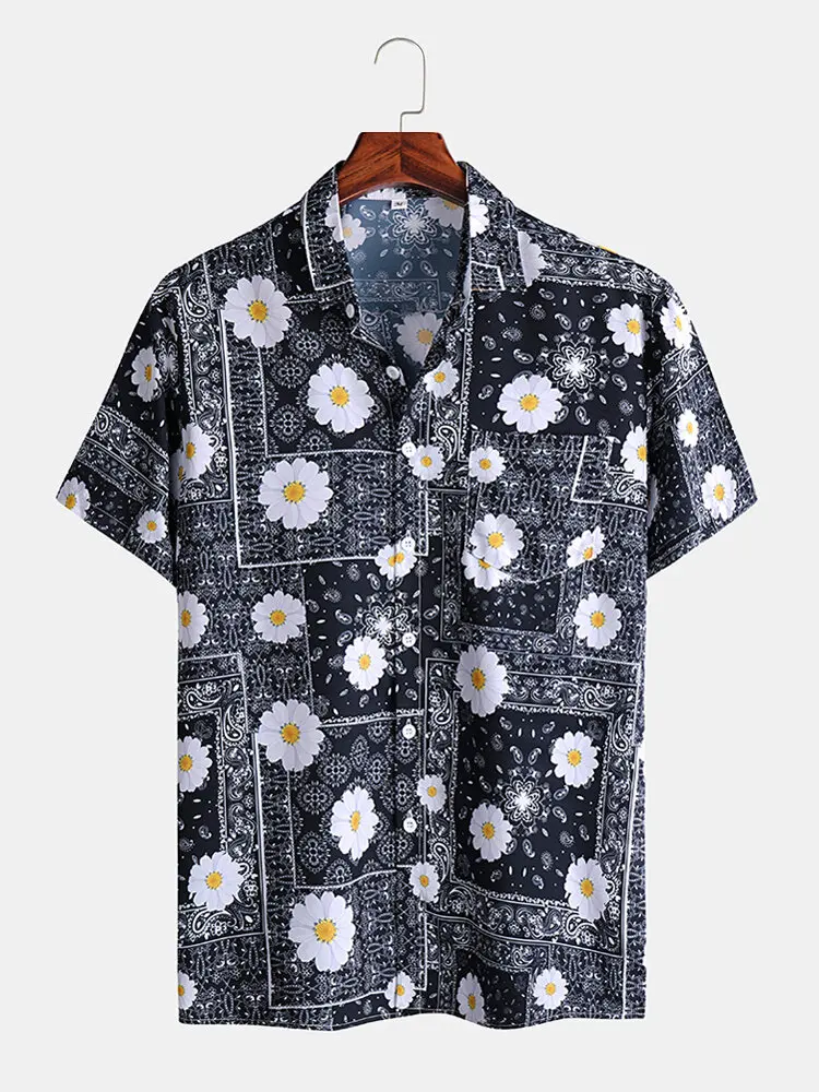 

Men Clothing 2022 Summer New Short-sleeved Printed Shirt Men's Trend Casual Lapel Shirt Camisas Para Hombre