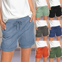 2022 summer new womens solid color straight casual pants fashion lace up shorts