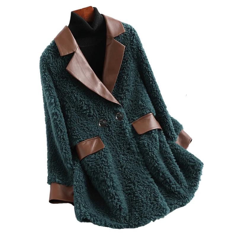2022 Sheep Shearling Lamb Fur Coat Women's Coat Grain Velvet Mid-length Jacket