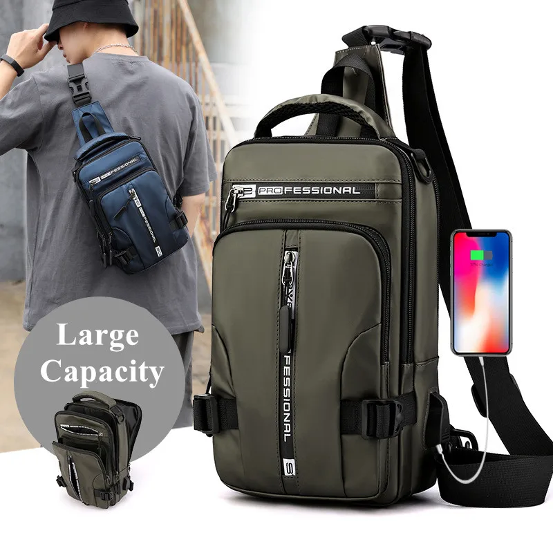 

Нейлоновая мужская сумка через плечо с USB-портом для зарядки, многофункциональная уличная дорожная Водонепроницаемая Повседневная нагрудная сумка-мессенджер для мужчин