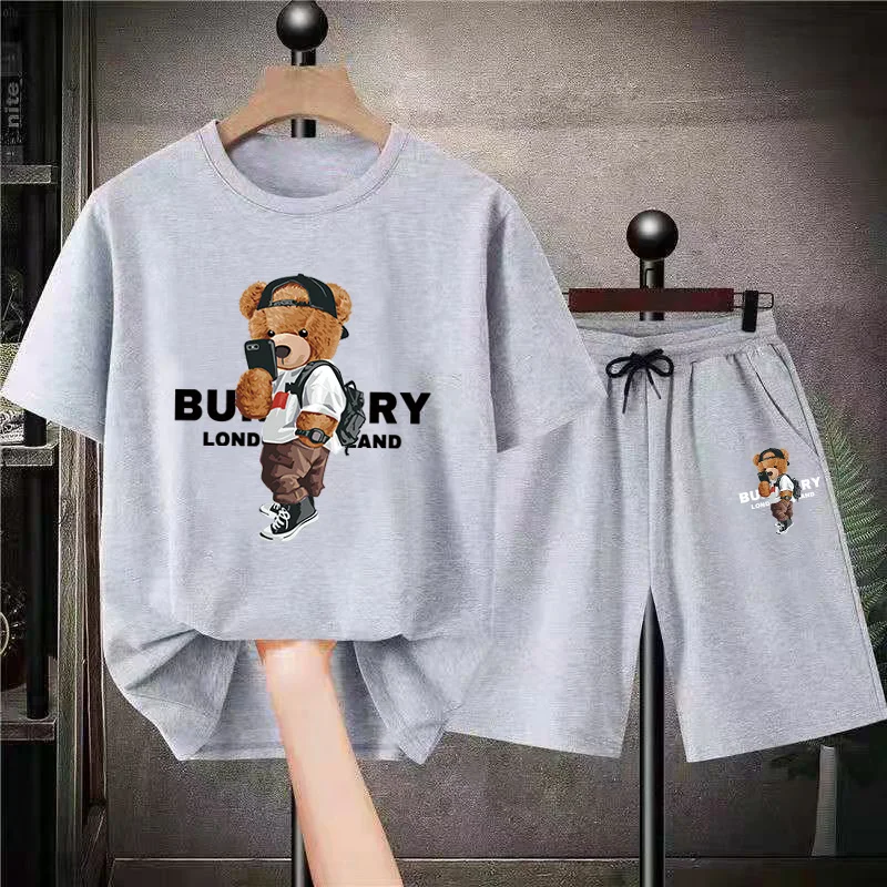 Limited Korean Casual Bear T-Shirts Shorts Sets Mens Tees Suits Luxury Sports 2 Piece Outfit Streetwear Summer Quality Tracksuit