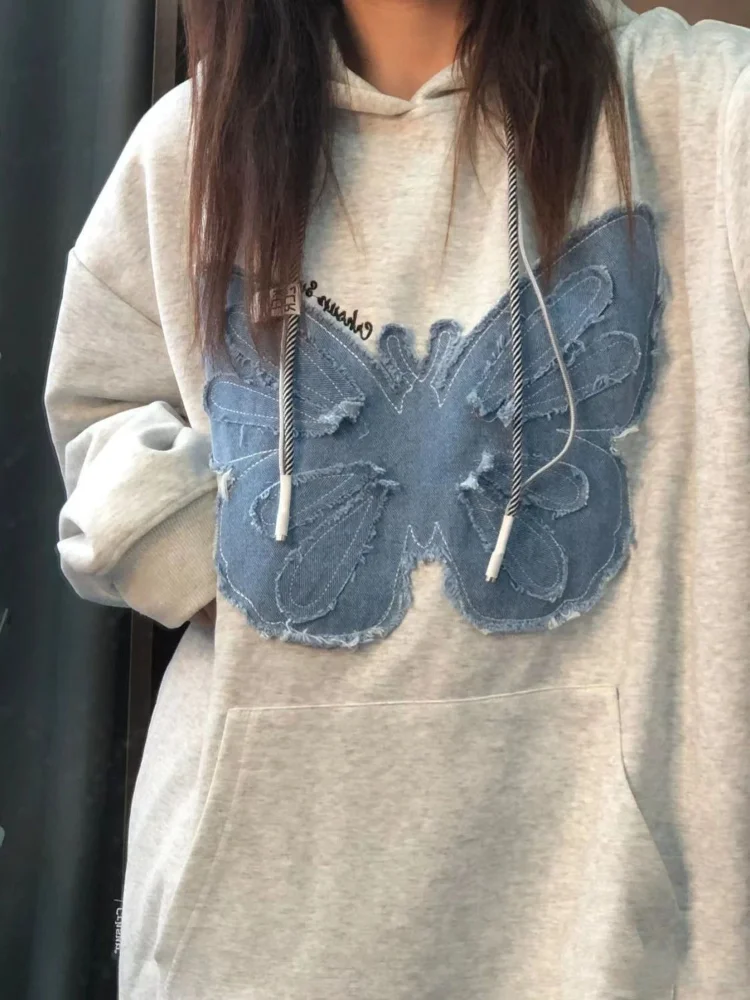 

QWEEK, винтажные толстовки с капюшоном, женские толстовки в стиле Харадзюку, ретро, гранж, свободная толстовка с капюшоном, толстовки с длинным рукавом, осенняя мода 2022