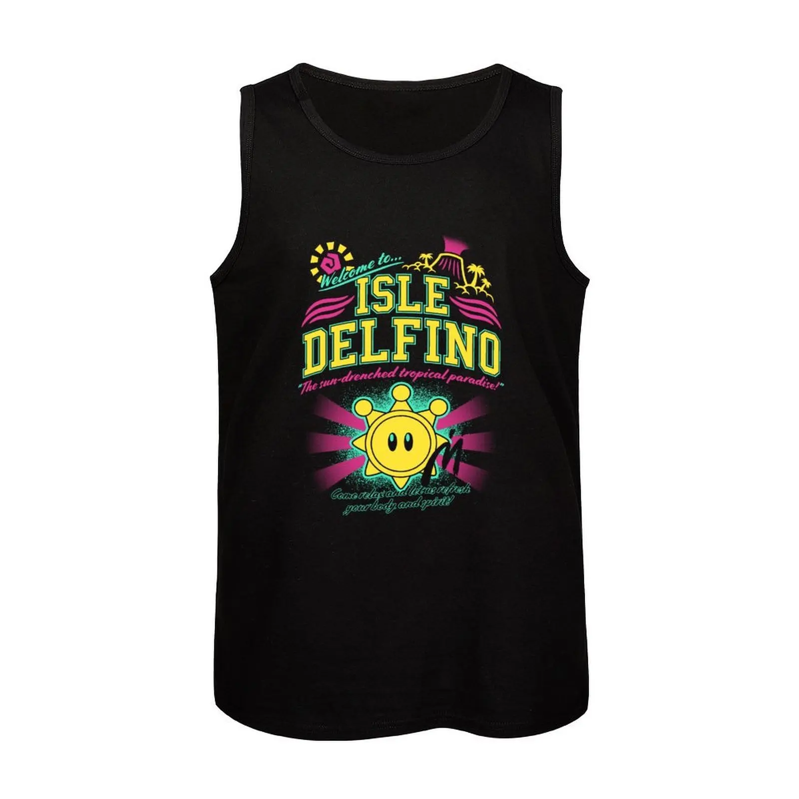 Фото Добро пожаловать на Isle Delfino. Майка-топ для базового слоя, повседневная мягкая рубашка без рукавов. №4