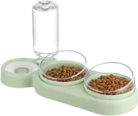 triple dog cat bowls automatic pet feeder 15%c2%b0tilt and 360%c2%b0rotatable double food bowl with automatic water bottle bowl detachable