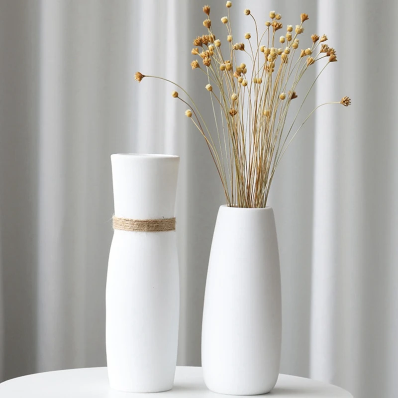 

White Ceramic Flower Vase Rough Pottery Minimalism Home Vase For Living Room Office Bedroom Decorations Decorative Vase
