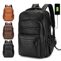 Men Backpack PU Leather Bagpack Large Laptop Backpacks Male Mochilas Casual Schoolbag For Teenagers Boys Brown Black