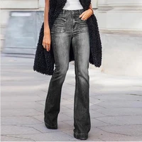 women jeans streetwear vintage womens casual button high waist jeans trousers summer fashion solid slim denim bell bottom pants