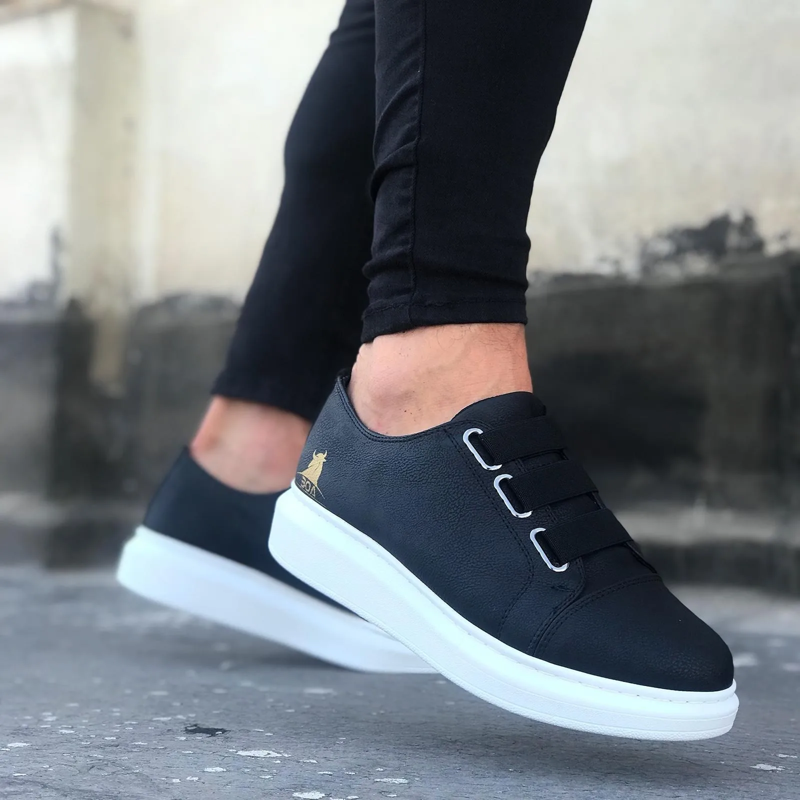 

BOA Causal Men Shoes Black Color White Thick Base 3 Band Original Design Model Brand Young Elegant Style Fashion Spring summer BA0026