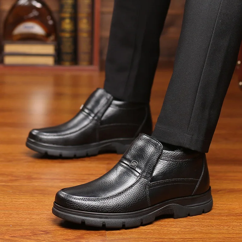 Зимняя обувь из хлопка мужская кожаная шерстяная с высоким верхом бархатная