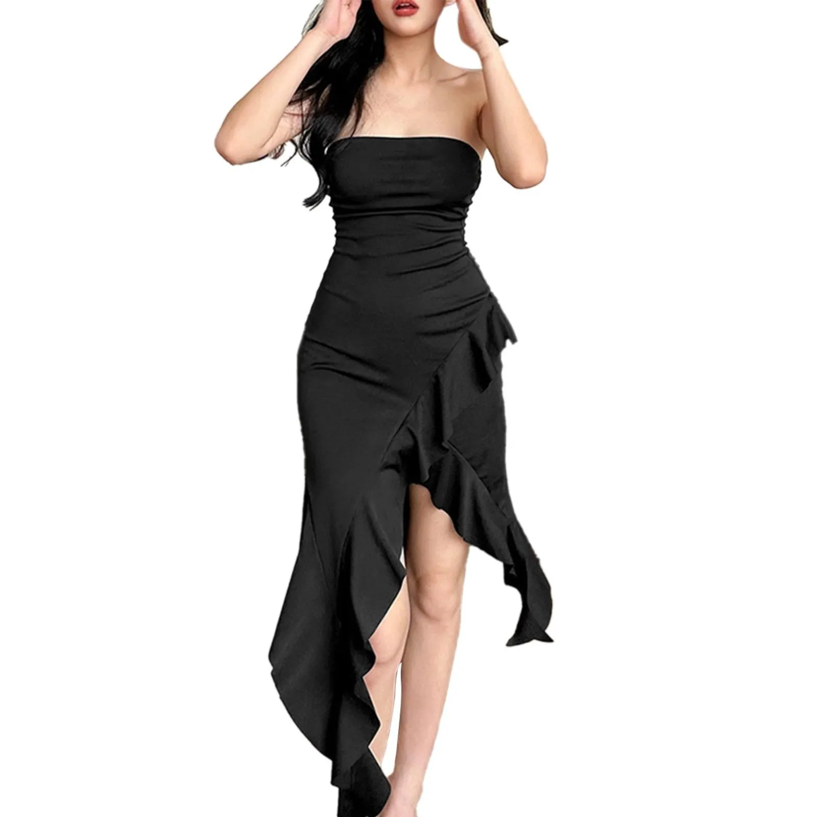 

Женские однотонные облегающие Модные осенние платья с высокой талией и открытыми плечами для женщин маленькие женские деловые повседневны...