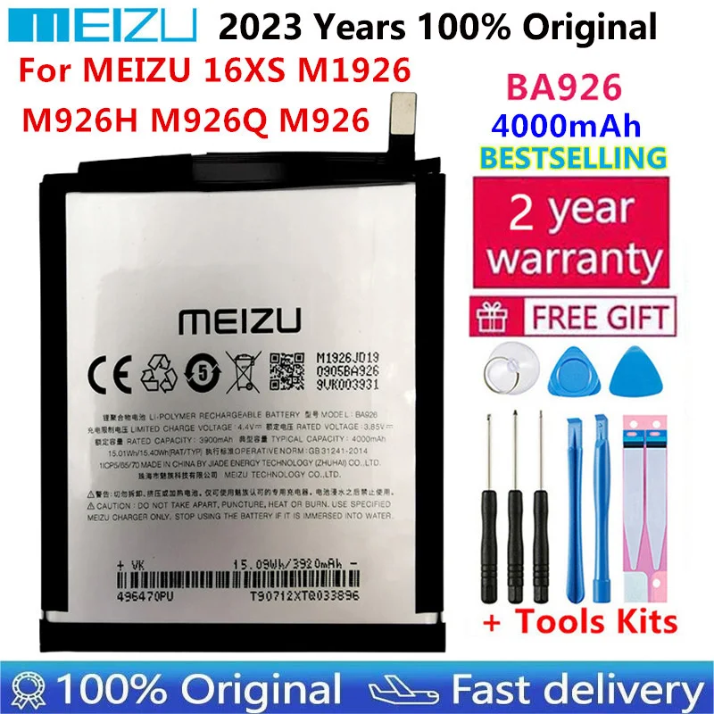 

100% Original BA926 Meizu 4000mAh Battery For Meizu 16XS M1926 M926H M926Q M926 Mobile Phone High Quality Batteries Bateria