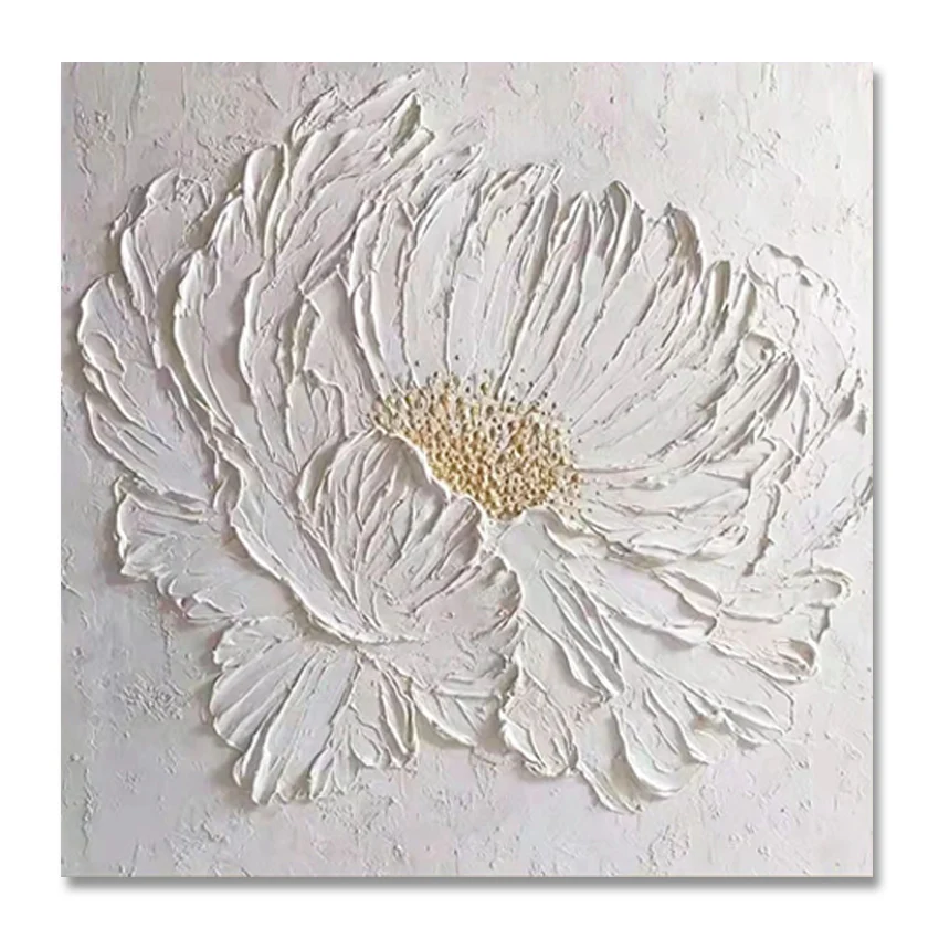 100% ручная роспись 3d абстрактный белый цветок нож картина маслом искусство стен