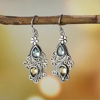 fashion creative flower water drop pear shaped earrings europe and the united states retro sea blue topaz earrings