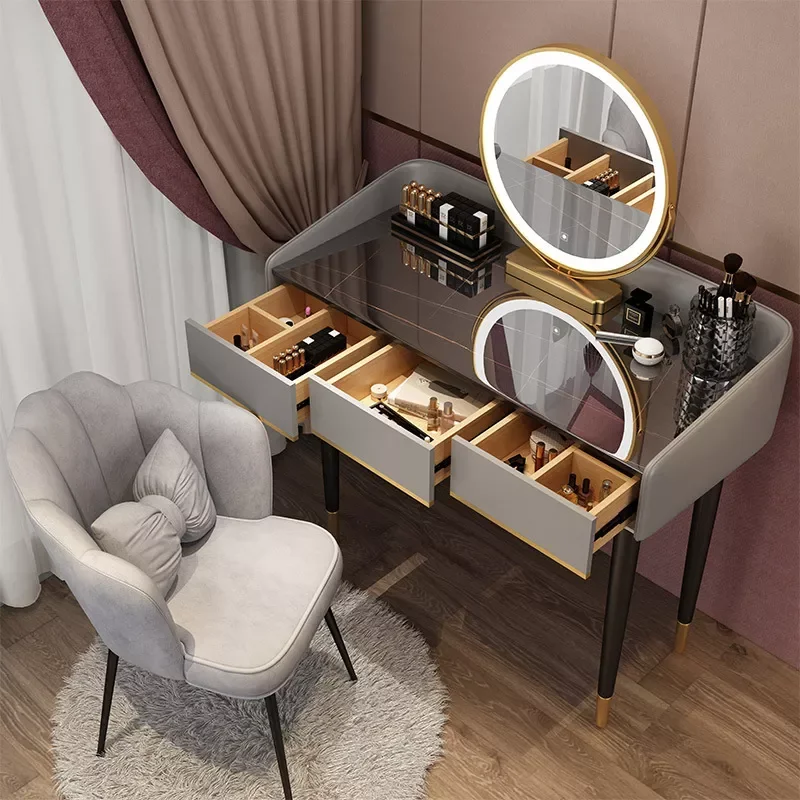 

Light Luxury Bedroom Vanity Makeup Dressing Table Family Bedroom Modern Simple Women Desk with Mirror Makeup Furniture Wooden