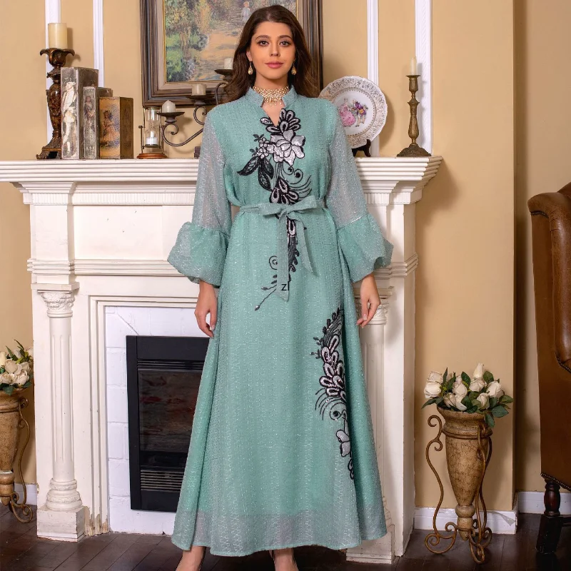 Ramadan Muslim Kaftan Abaya Dress Women Dubai Elegant Sequin Evening Gowns African Maxi Dress Boubou Robe Djellaba Femme 2023