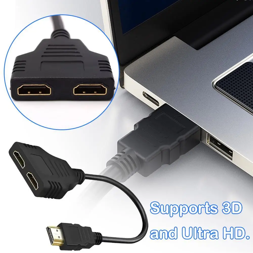 

1PC Dual Port Y Splitter Compatible Splitter One Input To Two Output Adapter Cable HDMI Public Transfer 2 Female Distribution