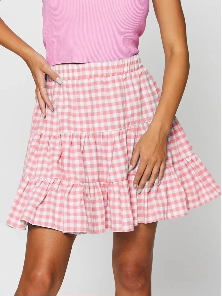 

Tossy Women Plaid Print Pink Sweet Skirt Summer New High Waist Pleated Sexy Short Skirt Fashion Preppy Style Mini Skirts 2022