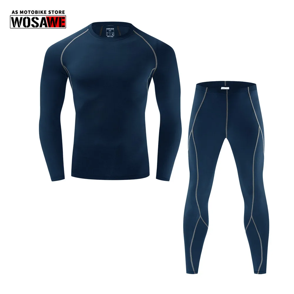 

WOSAWE Motorcycle Thermal Underwear Set Men's Motorcycle Skiing Warm Base Layers Tight Long Johns Tops & Pants Set